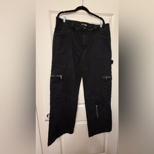 Fashion Nova Black Wide Leg Zippered Cargo Pants